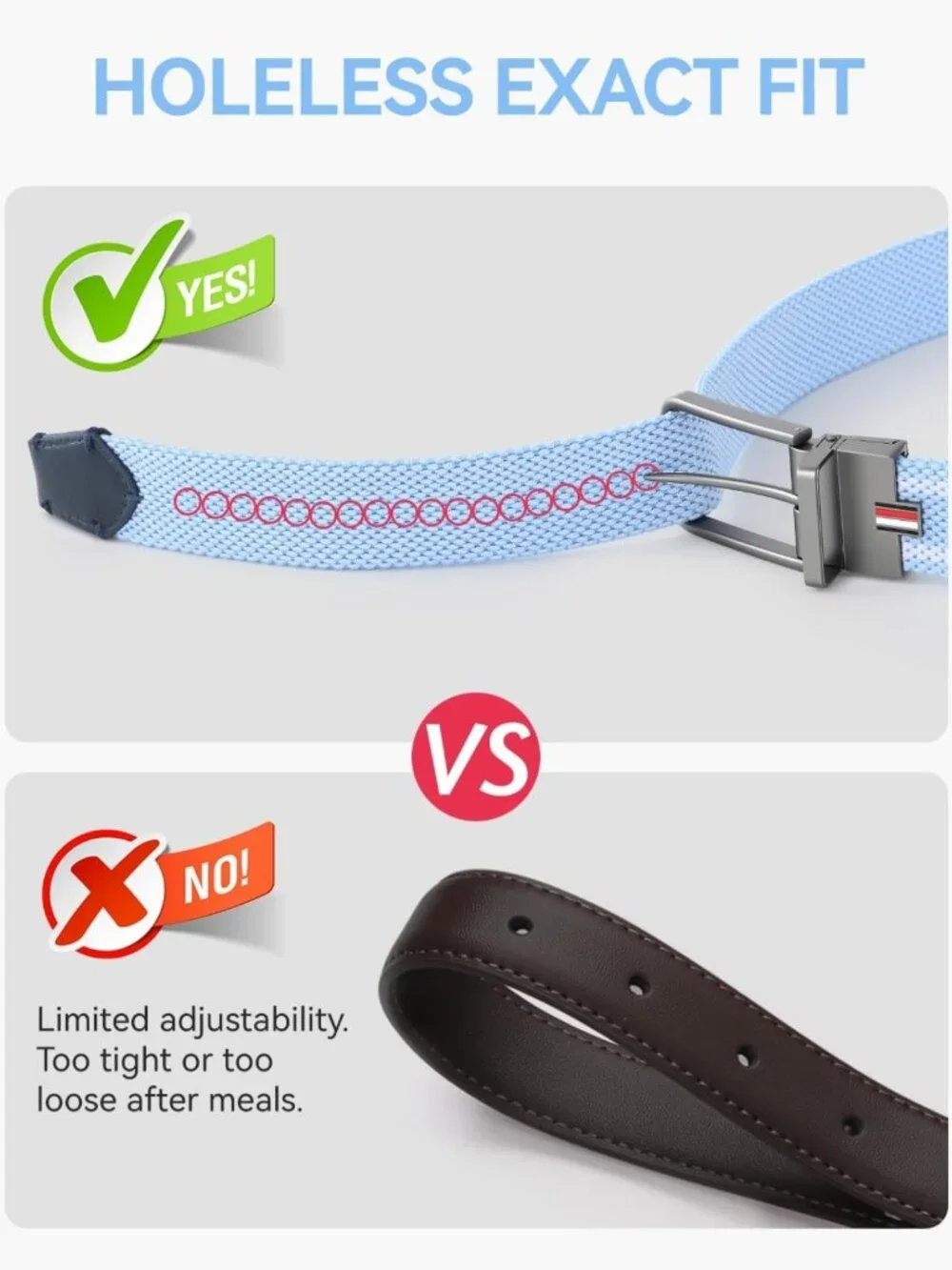 Reversible 2-in-1 Stretch Braided Golf Belt for Men, Holeless Elastic Web, 1.3